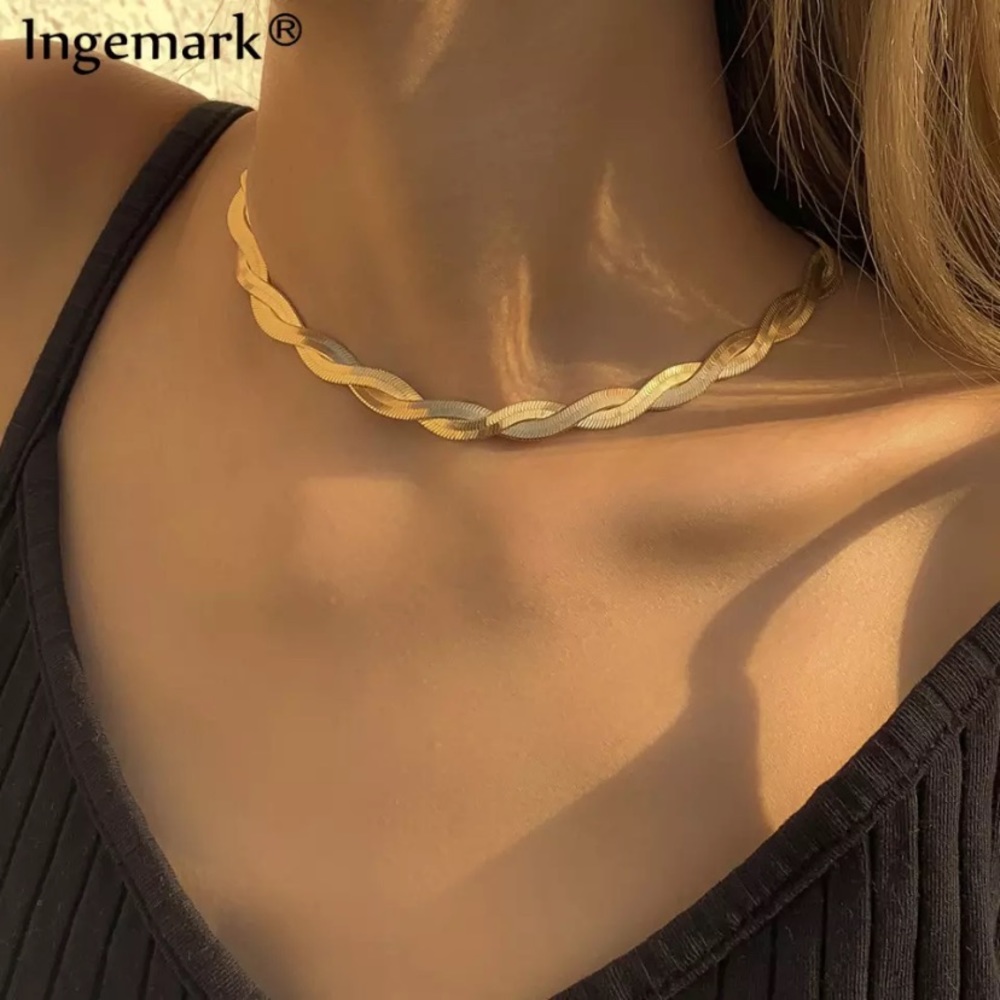 New 18k gold plated Unique Twisted Snake Chain Necklace for Women